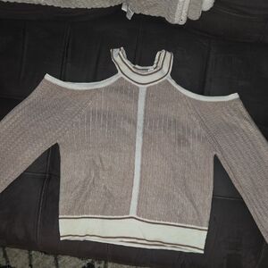 Willow Off-the-Shoulder Sweater - Tan and Cream